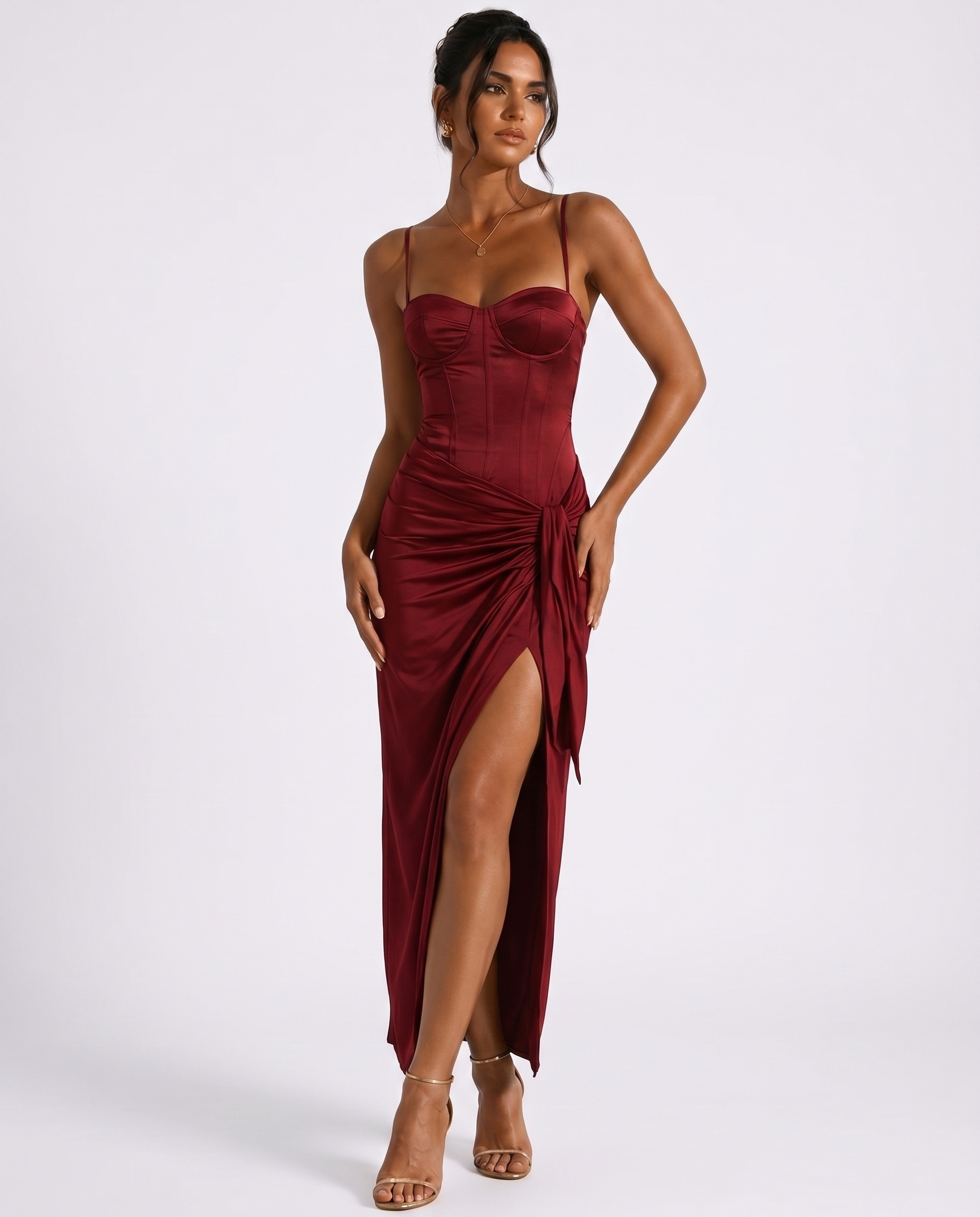 She Runs It Corset Midi Dress with Slit