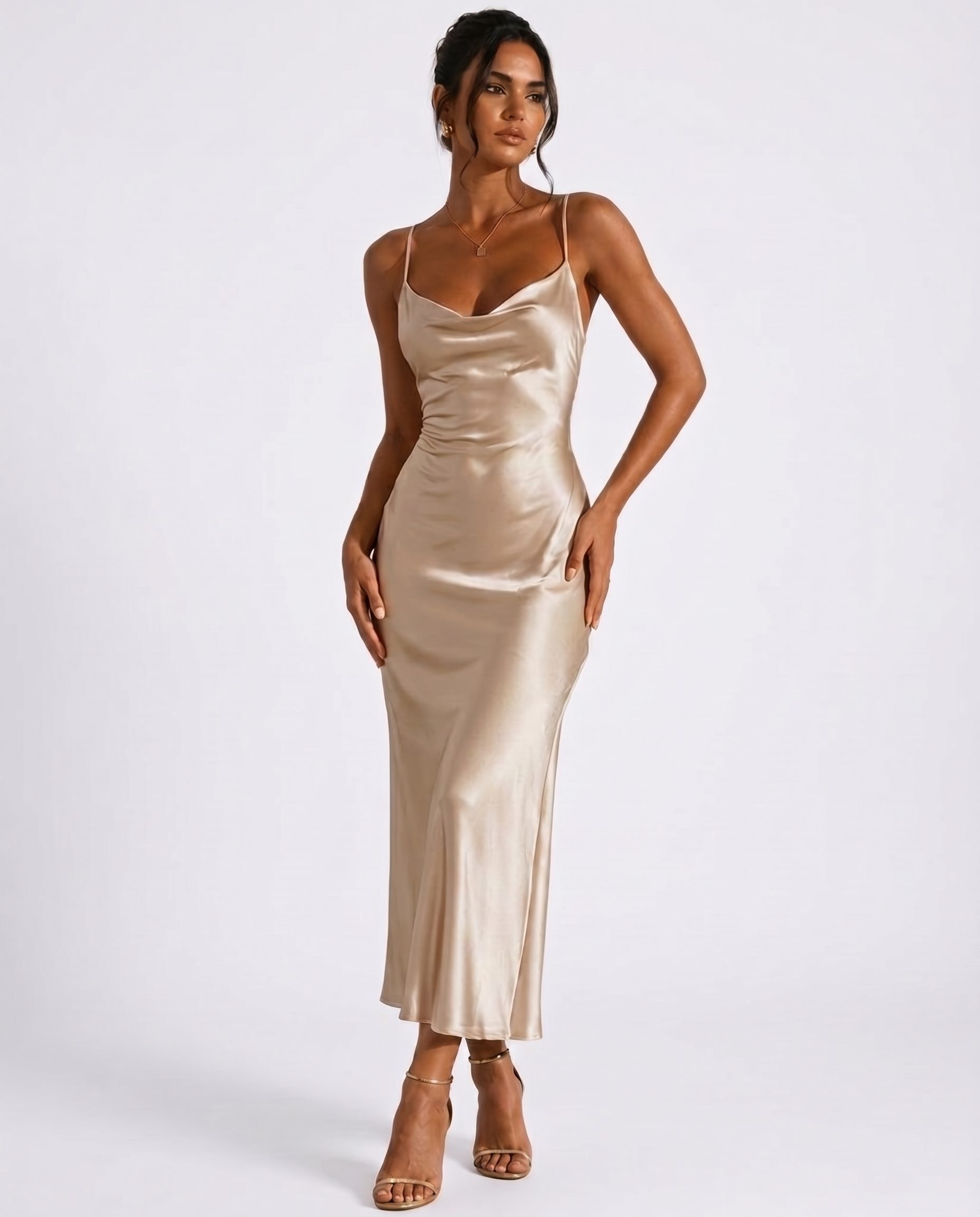 Serving Looks Satin Slip Midi Dress